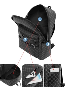 Large Capacity Casual Backpack, Printed Pu Leather Business Laptop Bag, Suitable For Teen Summer Casual Outdoor Athletic Or Vacation Travel Or Graduation Gifts Or Birthday Dress Accessories - Multicolor - View 8