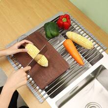 304 Stainless Steel Drain Roller Shutter Kitchen Sink Drain Dish Rack Foldable Drain Rack Mildew Silicone Storage - Silver - View 3