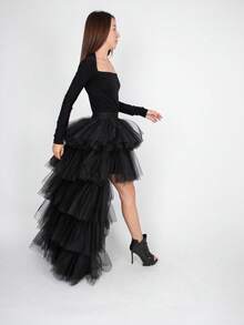 Women's High Low Tutu Skirts Sweet Elastic Waist Tulle Layered Ruffles Princess Petticoat Mesh Long Tiered Skirt For Prom Party Halloween - Multicolor - View 9