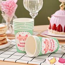 10pcs/9oz Sweet Dreams Theme Cute Cartoon Design Disposable Paper Cups, Birthday Party Table Items
