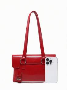 1 pieza Bolso de hombro cruzado casual de mujer con estilo de calle vintage Y2K, decoración de metal de múltiples correas, gran capacidad, adecuado para salidas, citas, fiestas - Rojo - Ver 3