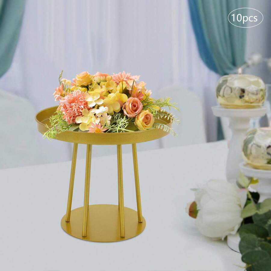10Pcs Circular Flower Stands, Wedding Flower Stand, Flower Stand For Wedding Home Decor Party Favors Room Decor Bride - Gold 30*25cm - View 1
