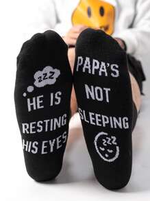 1 Pair Unisex Floral Pattern Design Socks, Men Women Sports Socks With Bottom Letter Black Fashionable Mid-Calf Crew Socks