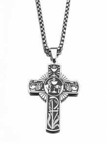 Colgante de cruz cristiana de acero inoxidable para hombre, regalo de joyería religiosa - Plateado - Ver 7