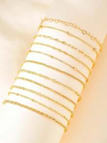 11 件金心形和方形锆石手链，复古优雅风格，分层时尚配饰，适合日常佩戴 - 彩色 - 查看 3