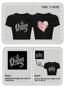 Customizable Women Short T-Shirt, Personalize With Photo, For Valentine's Day, Uniform, Company Logo, Name, Pet Photo, Family Photo, Your Exclusive T-Shirt, Anything Can Be Customized - Black - View 4