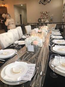 1pc Faux Pearl Decorated Sheer Fabric, Photography Backdrop, Can Be Used As Table Runner, Pearl Background Tablecloth, Wedding White Pearl Sheer Tablecloth, Wedding Arch Decor, Wedding Reception, Bridal Shower, Party Decoration