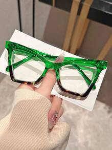 1 件装女士方形大框猫眼眼镜，时尚拼色超大号高端户外摄影道具，无度数