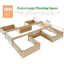 H-Shaped 12x12x2 FT Wooden Raised Garden Bed, Double-Layer Planter Box With 180 Cu.Ft Capacity, Perfect For Patio And Backyard Gardening - Wood - View 6