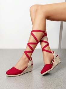 Women's Closed Toe Lace Up Espadrilles Fashion Straps Sandals  Vocation Beach Dressy Summer Platform Wedge Sandals Shoes - 紅色 - 查看 4