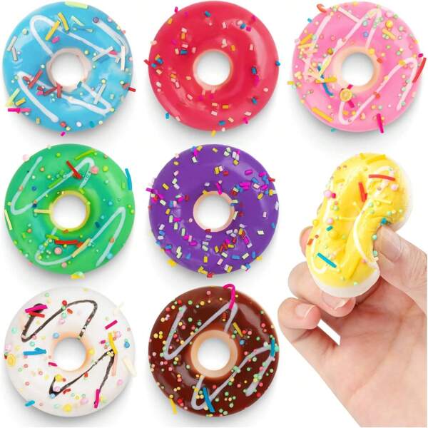 1/2pcs Donut Shaped Stress Relief Ball, Artificial Donut Squeeze Toy, Colorful Suqishies Donut Toy Made Of Soft PU Material, Fake Donut For Birthday Party Gift, Store Decor, Prop Display, Christmas & Thanksgiving & New Year Present, Game Prize Toy, Fidget Sensory Toy (Random Color)