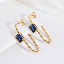 时尚独特方形彩色方晶锆石耳钉、不锈钢水钻耳环、几何锆石耳环、简约时尚不锈钢镀钻石环状耳环 - 彩色 - 查看 4