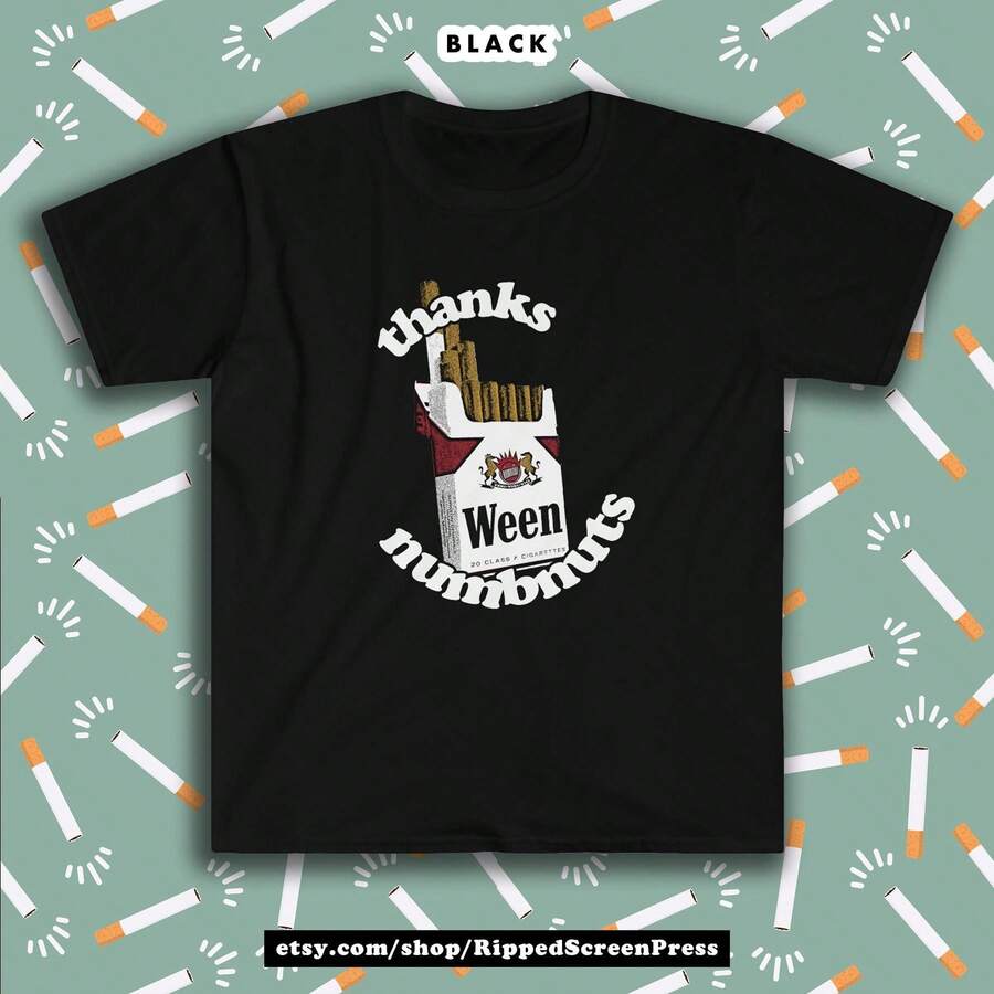 100% Cotton THANKS NUMBNUTS! Ween T-Shirt Summer Stylish Casual Fashion Comfortable Print Round Neck Short Sleeve Breathable Soft Slightly Versatile Stretched Unisex Designer Clothes Homme For Women Streetwear Graphic Top For Everyday Wear - Black - View 1