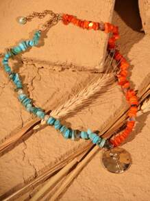 1 件复古多色串珠波西米亚贝壳项链，时尚适合海滩派对和度假 - 彩色 - 查看 9