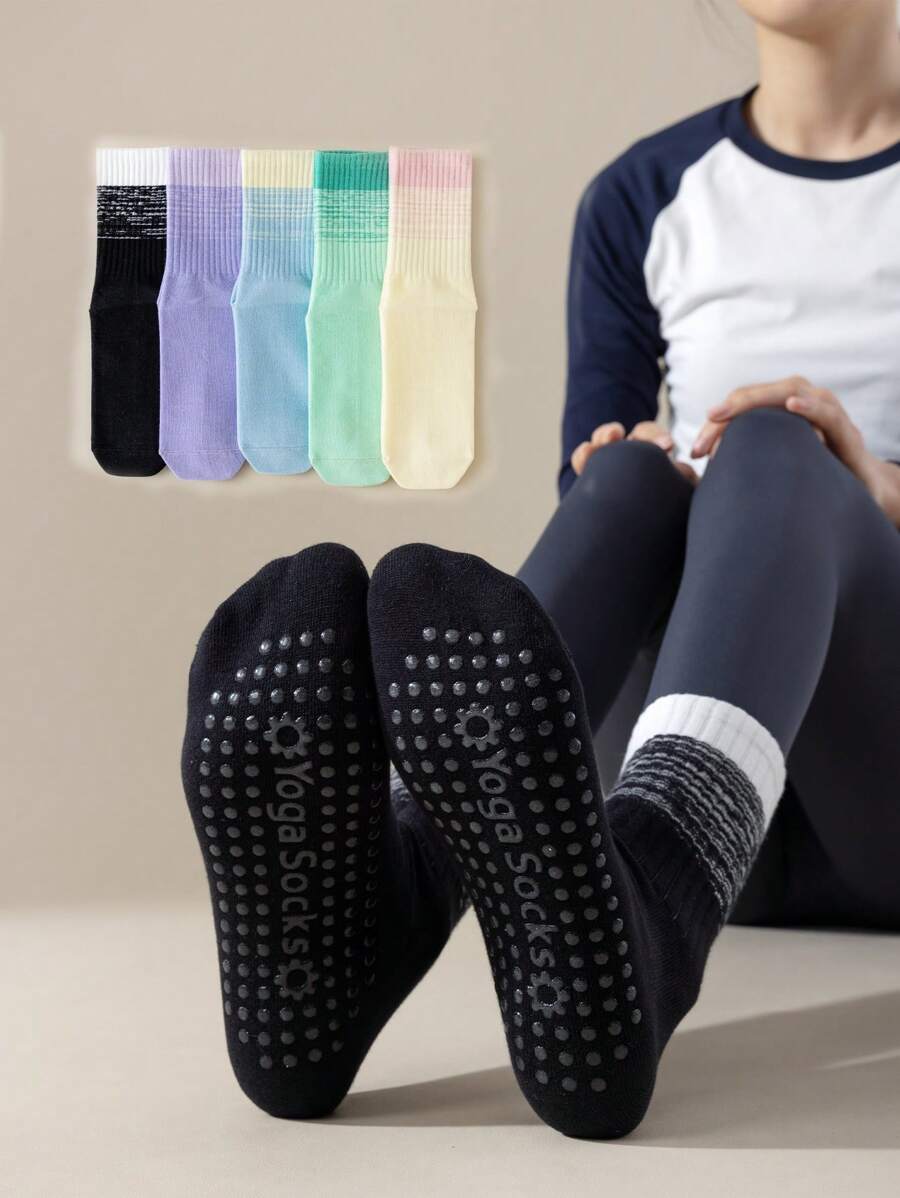 2/5 Paar Damen Kniestrümpfe für Yoga & Sport, rutschfest, feuchtigkeitsableitend, atmungsaktiv für Innenworkouts, Herbst