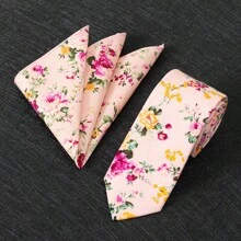 2pcs Set, Men's Floral Printed Tie, Soft Fabric Flower Pattern Tie And Pocket Square Combo, Suitable As Men's Gift For Wedding, Groom, Groomsman, Wedding Photo Shoot, Date Night, Formal Dinner - Two-piece Set - View 27