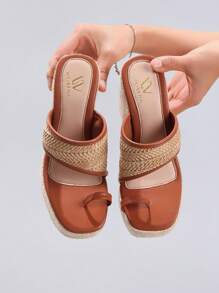 Women's Linen Rope Platform Wedge Thong Sandals, Summer Vacation Casual Waterproof Heels, Daily Fashion Lightweight Comfortable Shoes