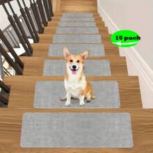 8/15pcs Non-Slip Stair Treads For Wooden Steps Multi-Sized Solid Color Rectangular Polyester Fiber Anti-Slip Stair Mat, Self-Adhesive 45*19cm And 22*70cm Peel & Stick Indoor Carpet Runner, Durable Stair Mats For Elders, Pets, And Families, Reduces Burden On Feet, Stairs With Youngsters And Pets, - Multicolor - View 13
