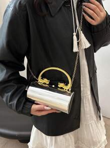 1 件时尚银色亚克力金属外观手提包，带龙头和龙鳞手柄，斜挎包非常适合晚会、婚礼、派对、俱乐部，是情人节或生日礼物的理想选择 - 銀色 - 查看 12