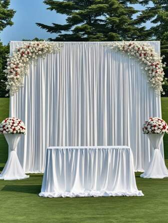1 Piece Luxurious Elegant White Chiffon Satin Backdrop Curtain - White Polyester Polyester Stretch Fabric, Wrinkle And Fade Resistant - Perfect For Weddings, Parties, Ceremonies And More - Elegant Decoration For Brides, Anniversaries, Birthdays And Engagements