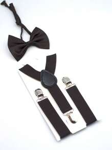 2 piezas/Set Tirantes y corbata de moño de color liso para niños y niñas - Multicolor - Ver 27