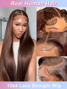 38 Inch Chocolate Brown Straight Hair 13x4 Lace Front Wigs Human Hair Glueless Wig Chocolate Brown Pre Plucked Hairline Transparent Lace Frontal Wigs Human Hair 4# Dark Brown Color With Baby Hair