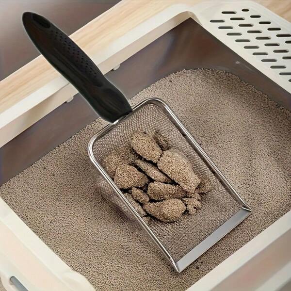 1 Pc Stainless Steel Cat Litter Scoop With Fine Mesh, Rust-Proof Pet Waste Scooper, Suitable For Litter Box, Easy To Use And Clean, With Convenient Handle, Fit For Wooden House And Small Pets