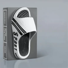 新款男士时尚休闲户外沙滩软底防滑耐磨厚底情侣款凉鞋，夏季 - 黑與白 - 查看 1