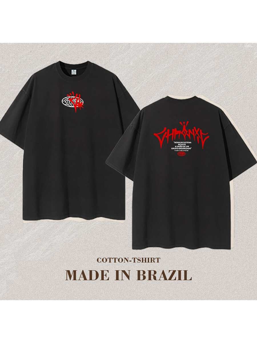 Unisex T-Shirt Printed Chronc Training Streetwear Blouse 100% Cotton Oversized T-Shirt 2024 - 黑色 - 查看 1