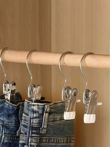 不锈钢衣夹洗衣衣钉带钩便携式挂衣夹裤夹家用不留痕强力不锈钢多功能带钩衣夹晾衣夹单个宽口夹耐磨 - 彩色 - 查看 2