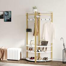 Metal Corner Hangers/Storage Racks/Shoemaker/Corridor Open Hangers With 6 Double Hooks, Space Saving, Industrial Design For Corridors, Living Rooms, Bedrooms, Offices, - Gold +White - 查看 5