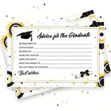 10pcs 4x6 Inch Graduation Advice Cards, Student Party Table Games, Elegant Gold & Black Design With Cap & Diploma Graphics, Inspiring Message Space, Suitable For Graduation Celebration