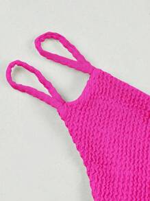 欧美风性感单肩3件套纹理比基尼泳装 - 粉色 - 查看 5