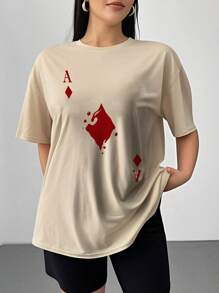 Oversized Style For Women, Men's Ace Of Diamonds Geometric Print T-Shirt For Summer Outdoor Activities, Casual Street Style Crew Neck Tee, Oversize Type Shirt For Women, Perfect For Holiday Parties Or Gift Giving, Soft And Comfortable