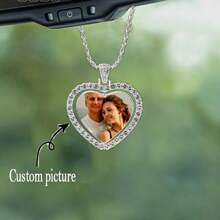 1pc Customized Car Rearview Mirror Pendant With Crystal Heart Decoration, Gift For Boyfriend, Father, Husband