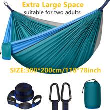 2 Person Camping Hammock, 3 Meters Long X 2m Wide (300*200cm), Includes 2 X 2.5m Tree Straps, 2 Heavy Duty Stainless Steel Carabiners, And 1 Storage Bag, 8 Loops Per Tree Strap, Portable Hammock Made Of 210T Parachute Fabric. Double Hammock, Easy To Install, Suitable For Camping, Beach, Hiking, Outdoor