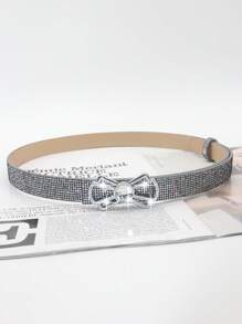 1pc Women's Elegant Rhinestone Embellished Metal Shiny PU Leather Belt, Fashion Accessory To Match Jeans, Dress