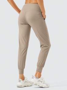 Women's High Waisted Yoga Joggers With Pockets Loose Leggings For Workout, Athletic & Lounge - Khaki - View 2