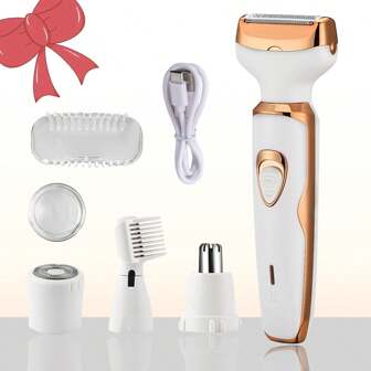 全新四合一多功能电动剃须刀，便携式充电式面部毛发、带 4 个刀头的胡须修剪器，女士电动美容剃须刀，可用于面部、鼻子、腿部、腋下，是万圣节、圣诞节礼物的理想选择