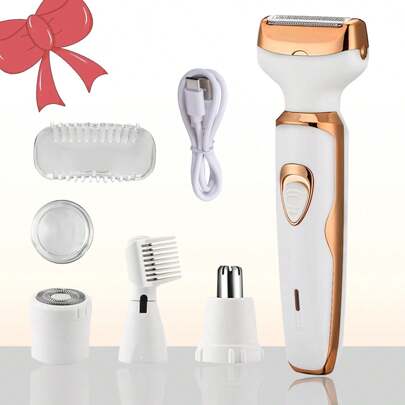 New 4-In-1 Multifunctional Electric Shaver, Portable Rechargeable Facial Hair, Beard Trimmer With 4 Heads, Electric Beauty Shaver For Women, Use On Face, Nose, Legs, Underarms, Ideal For Halloween, Christmas Gifts