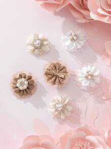 6 件套时尚布艺蕾丝花儿童发夹 - 彩色 - 查看 3