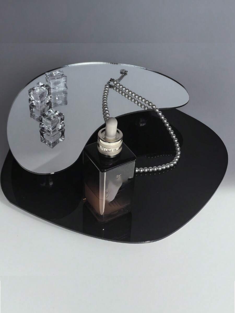 1pc Home Decorative Acrylic Jewelry Display Tray, Earrings Necklace Ring Bracelet Holder Rack, Asymmetrical Asymmetrical Design With Mirror Bottom, High-End Perfume Accessories Organizer