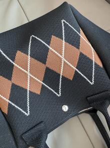 New Design Fan Shaped Bohemian Harlequin Stripe Versatile Ladies Students Hook & Loop Colorblock Knitted Casual Travel Tote Bag