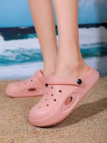 Girls' Chunky Platform Closed Toe Slip On Sandals, Beach Resort Style, Pink EVA Material, Summer - Orange Powder - View 2