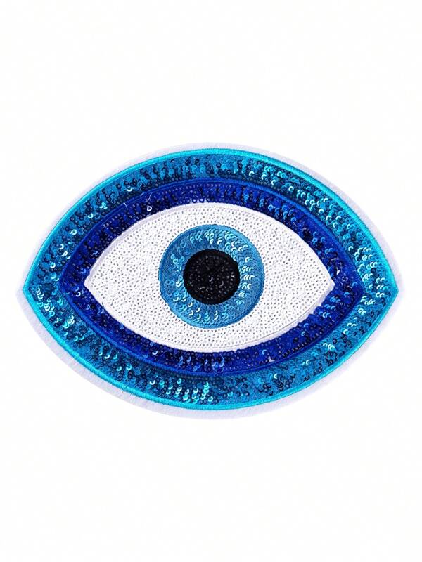 1pc Blue Evil Eye Embroidered Polyester Fabric DIY Patch, Versatile Clothing, Accessories, Shoes And Hats Decoration Summer, School