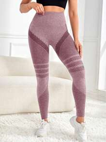 Women Butt Lifting Seamless Leggings Booty High Waisted Workout Yoga Pants - AB Yarn Powder - View 3