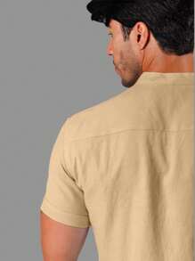 Men's Short Sleeve Viscose Dress Shirt Padre Collar - Màu be - Xem 3