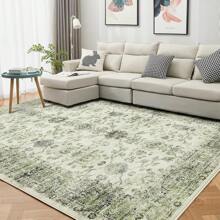 Bedding Rugs For Living Room, 160x230cm 200x300cm Large Area Rugs For Bedroom, Vintage Green Boho Machine Washable Rug, Non Slip Kitchen Rug Faux Wool Rugs Soft Short Pile Carpet For Dining Room, Office - Vintage Green - View 4