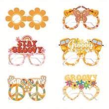6 pièces lunettes de papier style hippie rétro, 2 pièces lunettes de fête colorées et mode 3D, décorations de lunettes de papier hippie pour anniversaire, décorations vintage
