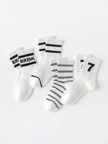 4 Pairs Boys' Simple Numeric Print Mesh Sports Socks, Casual Style, Spring/Summer